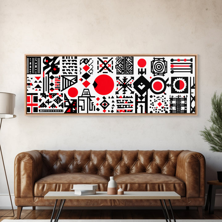 Bold Red Black Geometric Tribal Pattern Wall Art, African Abstract Art, Modern Afro Decor, Statement Canvas Print For Home