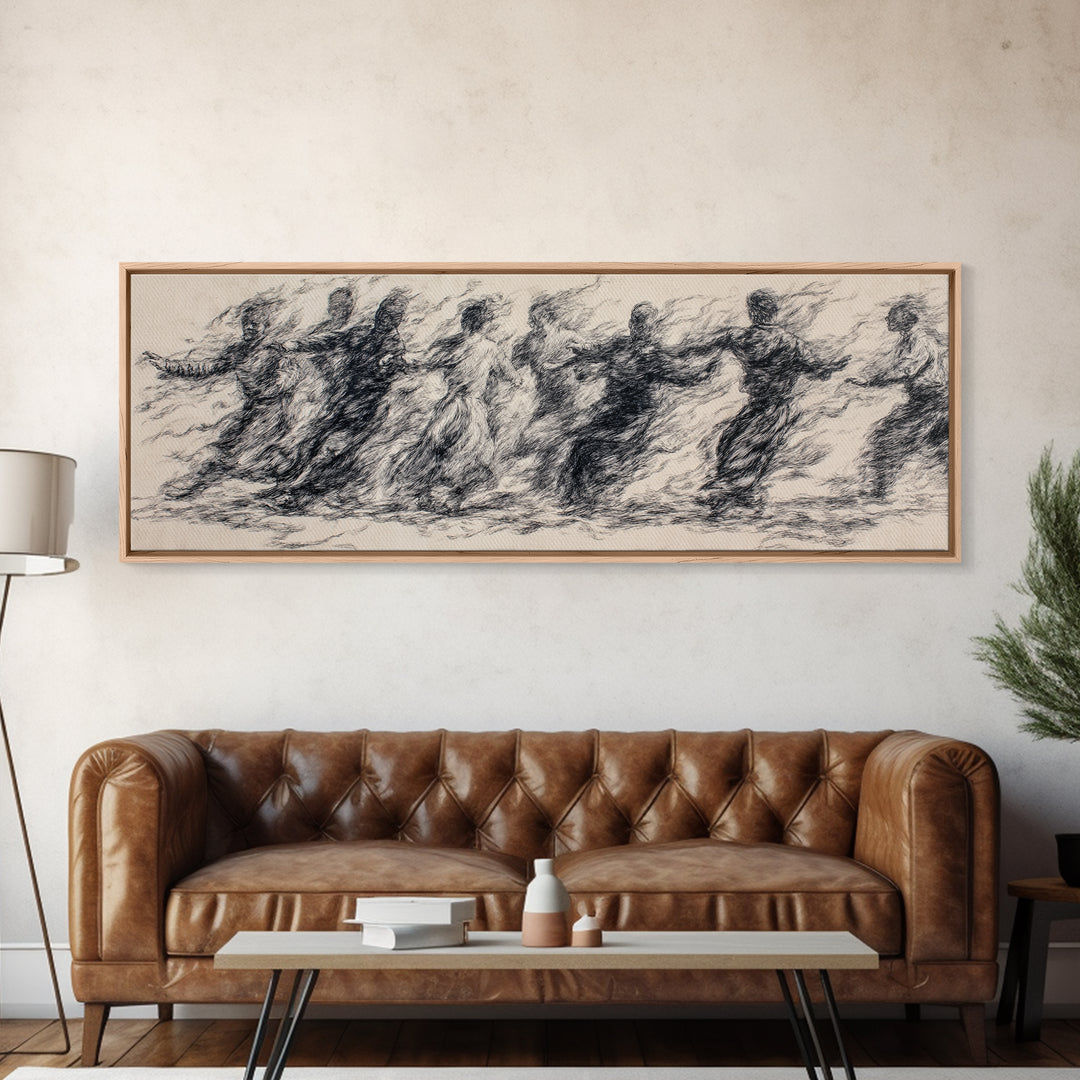 Smoky Charcoal Figures In Motion Wall Art, Abstract African Art Print, Minimalist Black Decor, Contemporary Gallery Piece