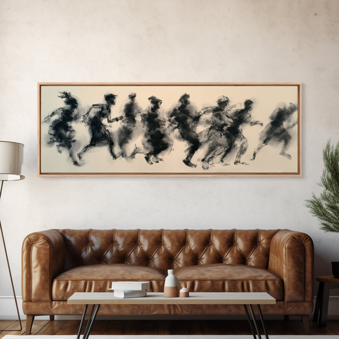 Running Silhouette Charcoal Study Wall Art, African Warrior Art, Abstract Black Art Print, Modern Office Decor, Statement Piece