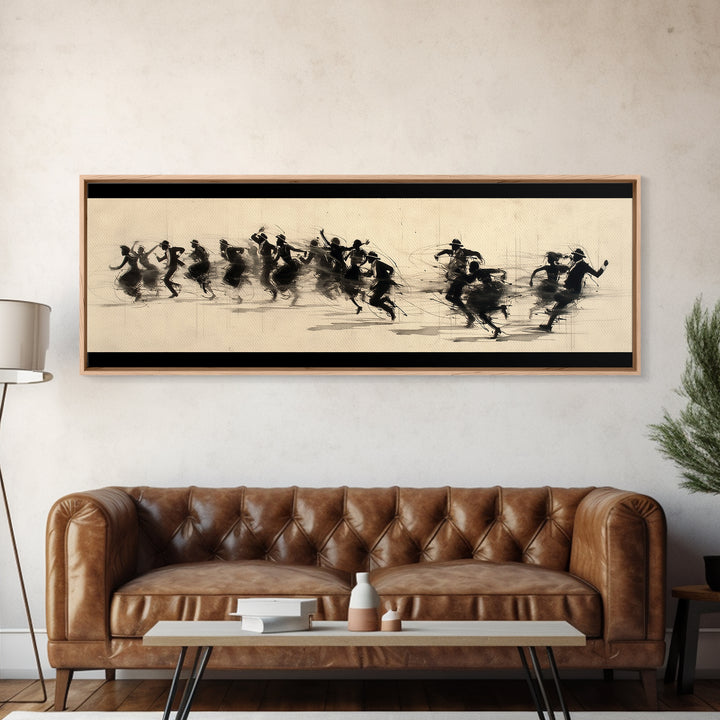 Sepia Polo Riders Racing Across Field Wall Art, African Safari Art, Dynamic Sports Canvas Print, Rustic Living Room Decor