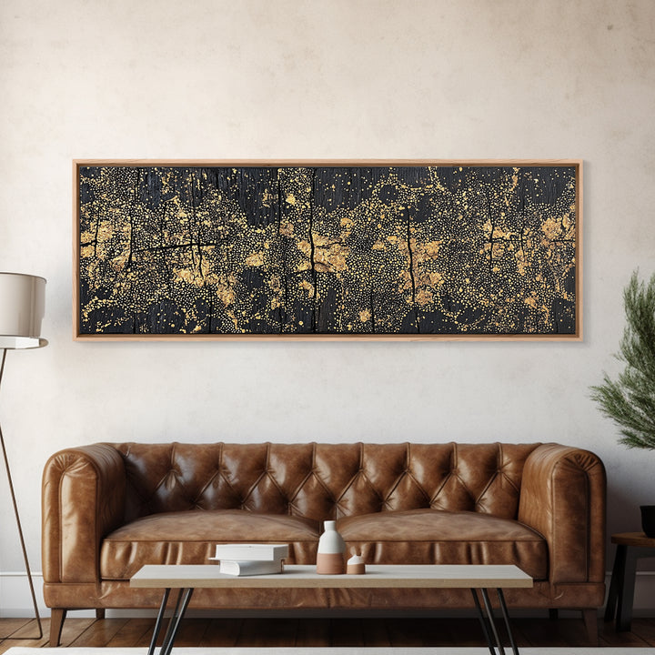 Gold Dot World Map Abstract Wall Art, African Travel Canvas Print, Black And Gold Design, Luxury Office Decor Gift For Him