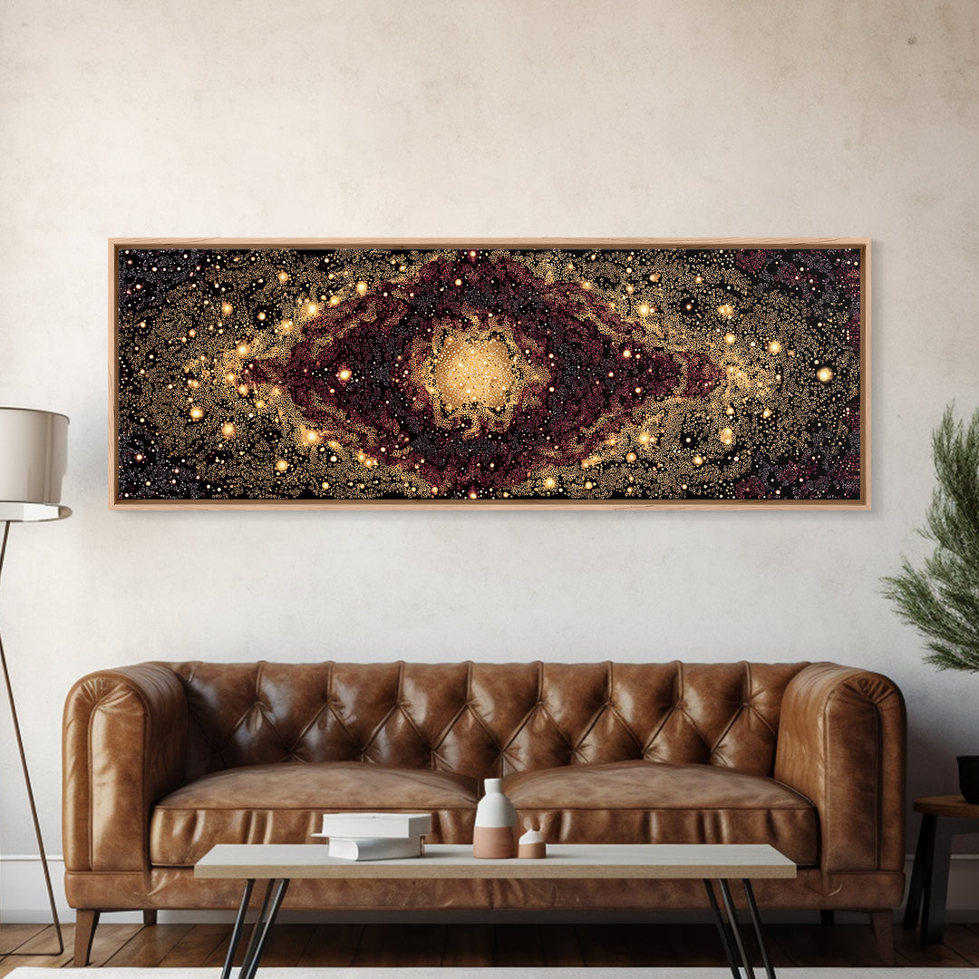 Golden Cosmic Eye Galaxy With Starlit Orbit Wall Art, Black And Gold Abstract Art, Spiritual Decor, Mystical Canvas Print