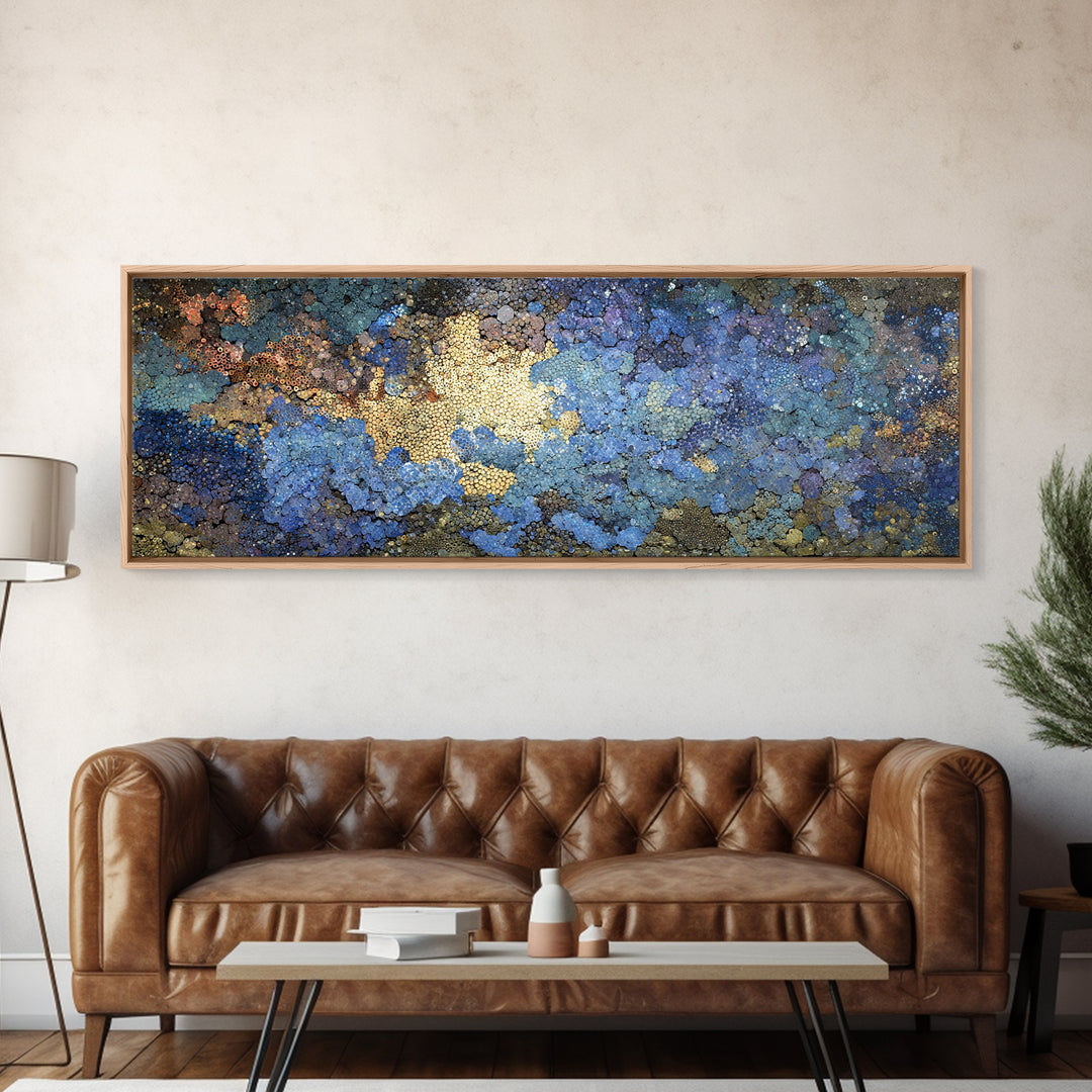 Blue Gold Textured Abstract Wall Art, Modern African Inspired Canvas Decor, Earth Tone Art Print For Office Or Bedroom Decor