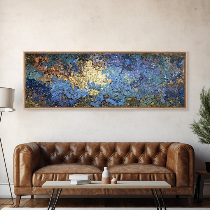 Blue Gold Textured Abstract Wall Art, Modern African Inspired Canvas Decor, Earth Tone Art Print For Office Or Bedroom Decor