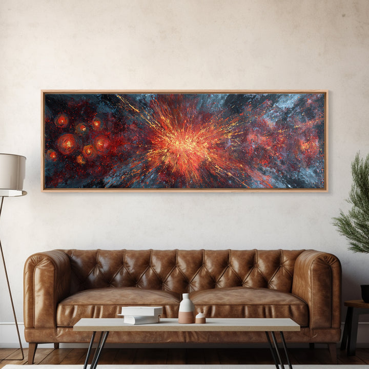 Exploding Nebula Canvas Print, Red Gold Galaxy Abstract Wall Art, Modern Space Decor, Large Statement Artwork For Living Room