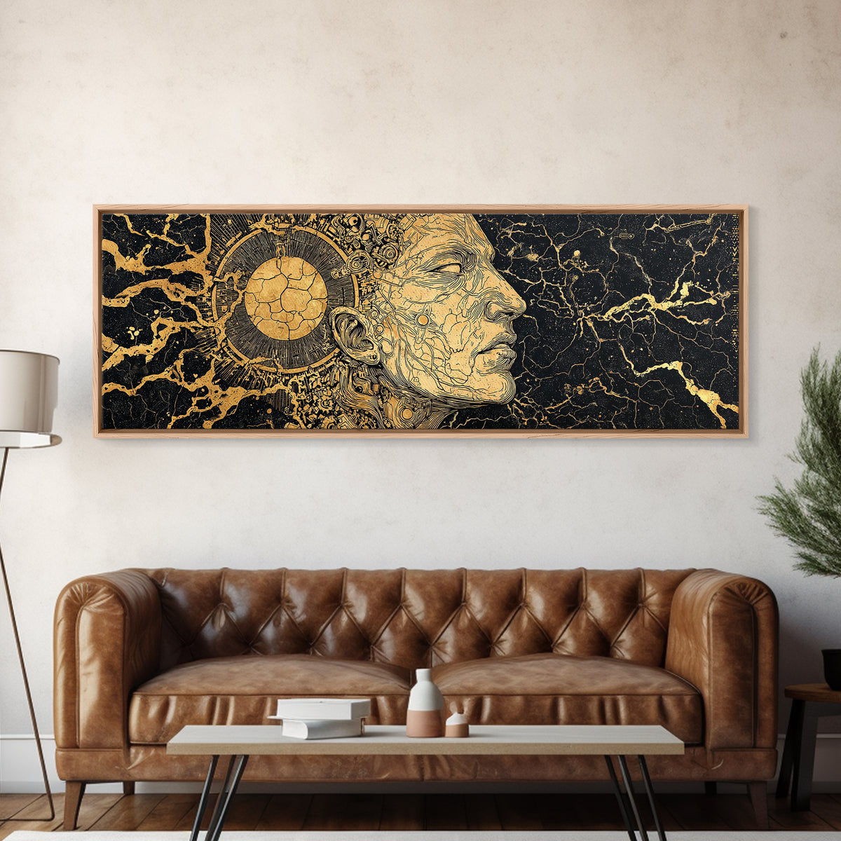 Golden Ancestral Profile Wall Art, African Portrait Linework, Black And Gold Cultural Canvas Print, Elegant Home Decor Gift