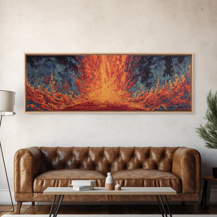 Fiery Abstract Ocean Wave Wall Art, Orange Blue Seascape Canvas, Modern African Inspired Decor, Bold Living Room Statement