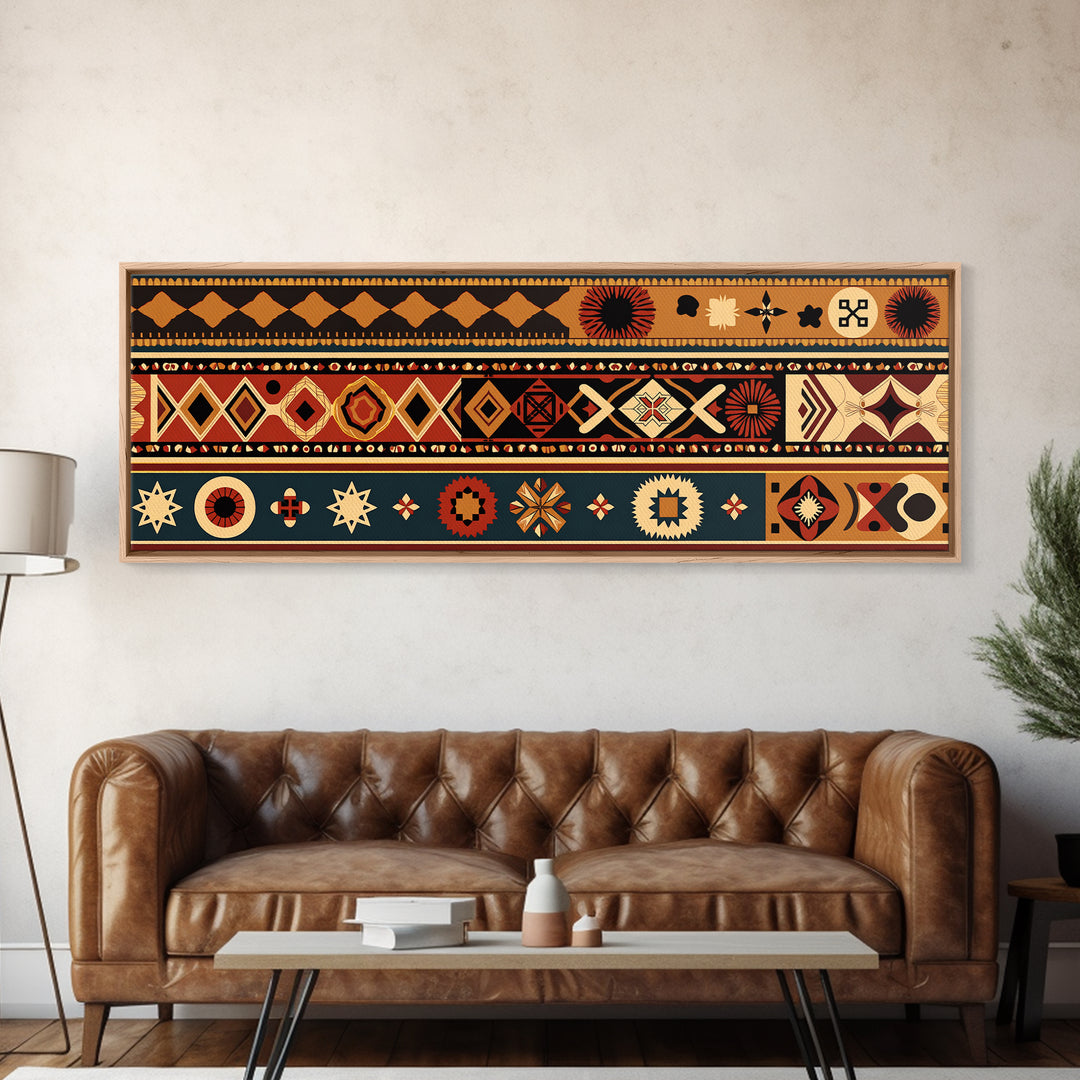African Geometric Textile Pattern Canvas Print, Tribal Wall Decor, Ankara Motif Art, Boho Afrocentric Living Room Decor Gift