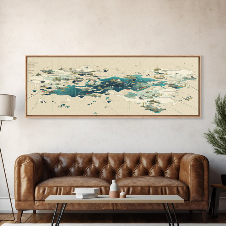 Abstract Teal Island Cartography Canvas Print, Modern Geometric Wall Art, Minimalist Office Decor, Contemporary Home Gift