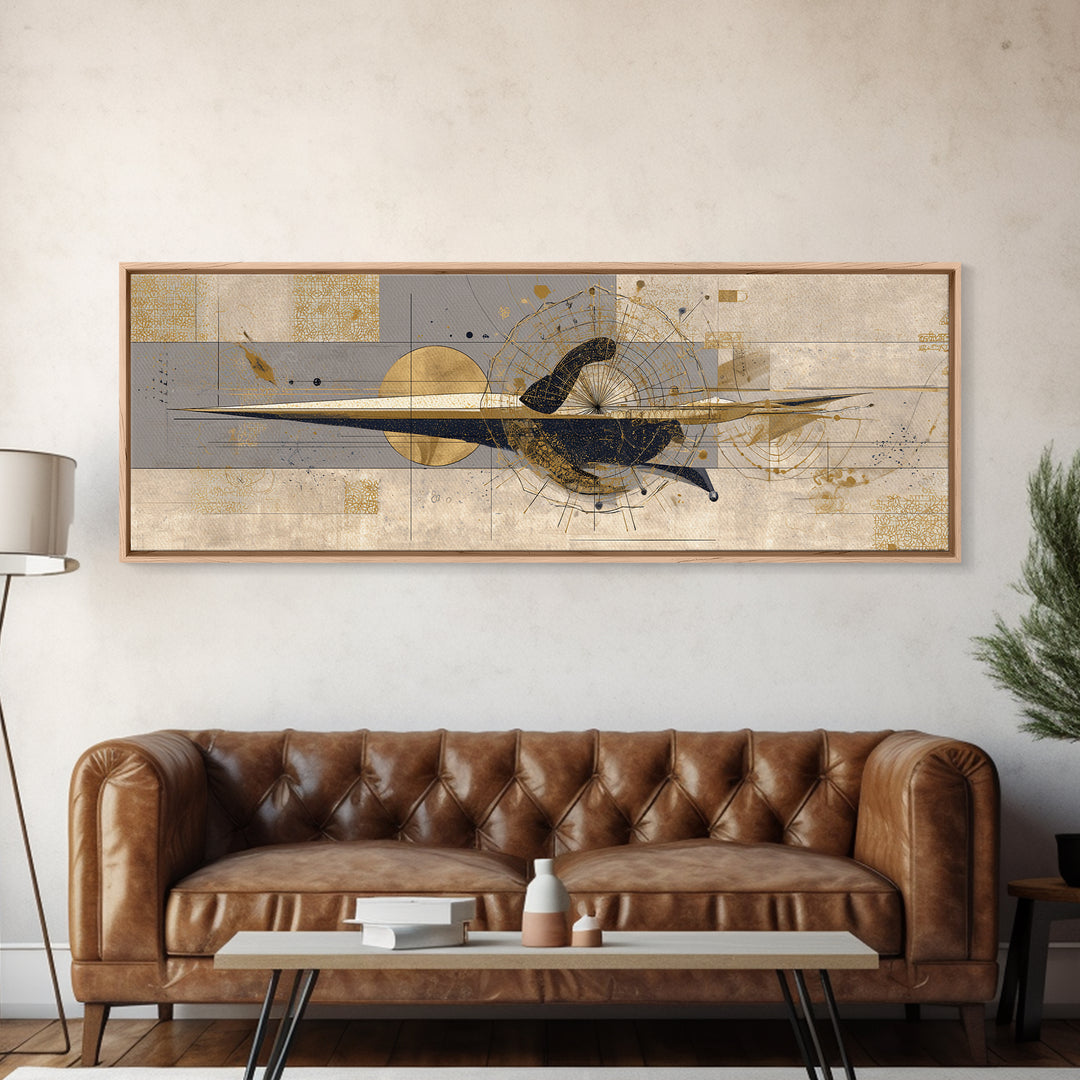 Elegant Abstract Black Bird Canvas Print, Gold Beige Modern Wall Art, African Inspired Decor, Luxury Contemporary Home Gift