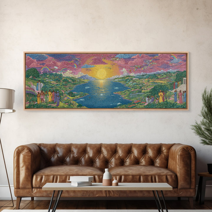 Sunrise River Valley With Rainbow Processions Wall Art, African Landscape Canvas Print, Spiritual Nature Decor, Dreamy Wall Art
