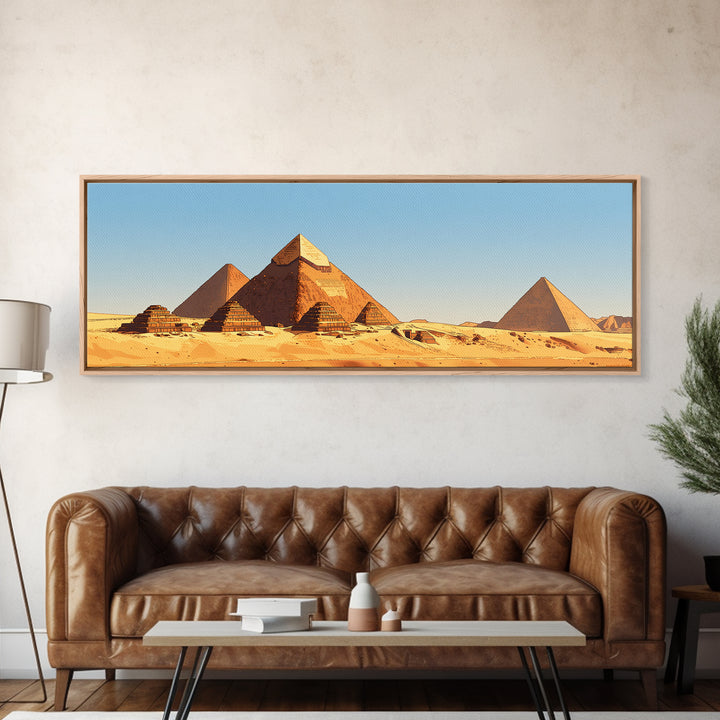 Sunlit Giza Pyramids Desert Wall Art, African Egyptian Art Canvas Print, Sahara Landscape Decor, Travel Photography Poster