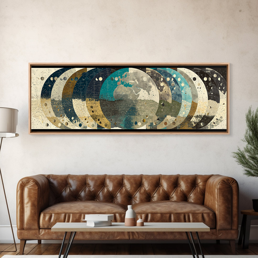 Abstract Earth Globe Circles Canvas Print, Modern Wall Art, Geometric Wall Art, Teal And Gold Home Decor Gift For Living Room
