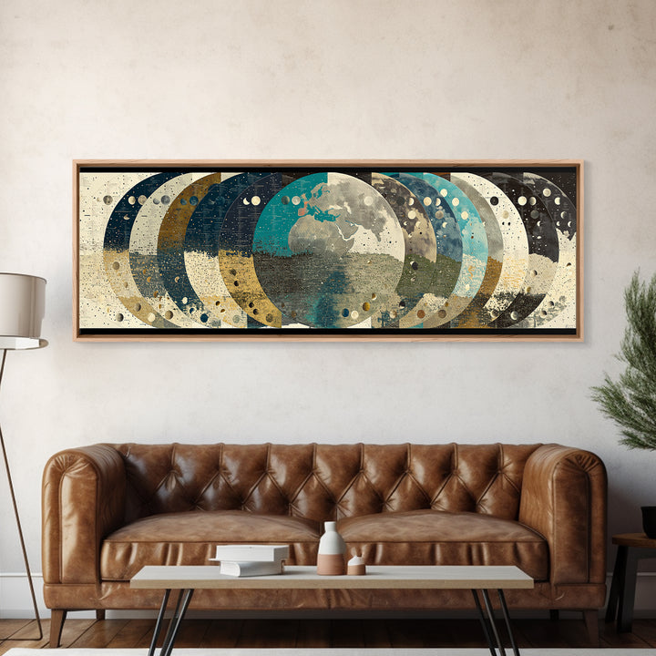 Abstract Earth Globe Circles Canvas Print, Modern Wall Art, Geometric Wall Art, Teal And Gold Home Decor Gift For Living Room