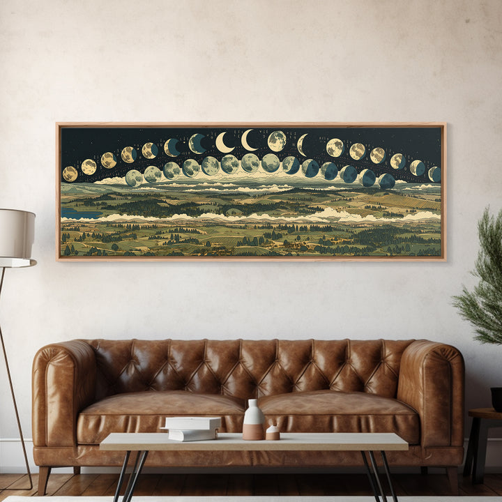 Moon Phase Landscape Panorama Wall Art, Spiritual Wall Art Print, Nature Scene Art, Mystical Canvas Print, Home Decor Gift