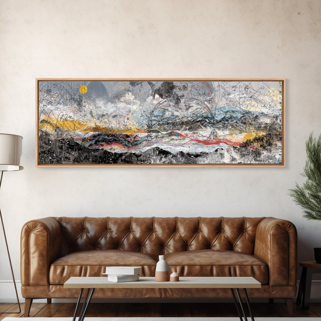 Stormy Abstract Mountain Horizon Wall Art, Panoramic African Inspired Landscape, Modern Canvas Decor For Living Room Home Decor