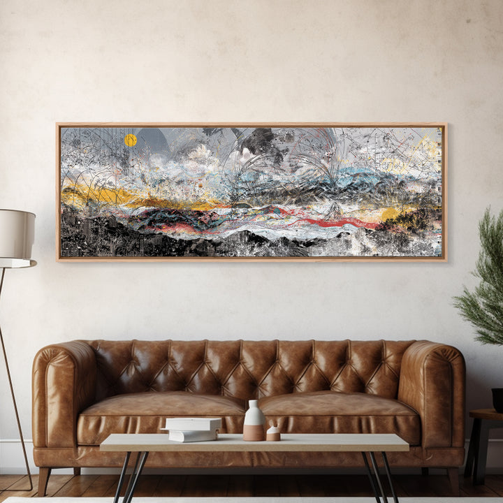 Stormy Abstract Mountain Horizon Wall Art, Panoramic African Inspired Landscape, Modern Canvas Decor For Living Room Home Decor