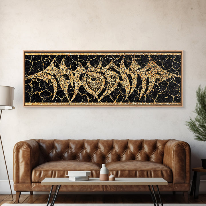 Cracked Gold Tribal Pattern Canvas Print, African Abstract Wall Art, Black And Gold Design, Bold Home Decor Statement Piece