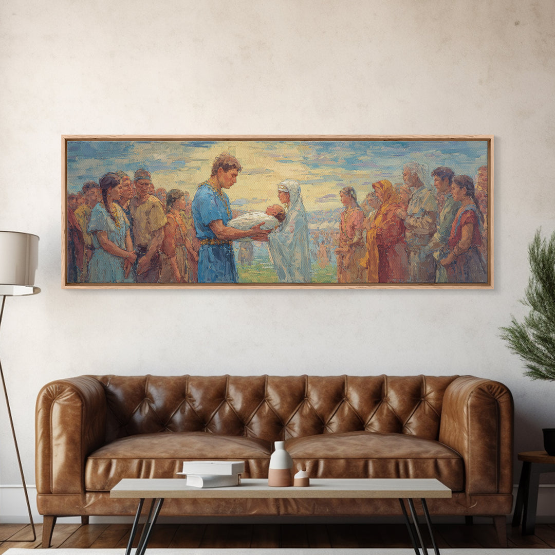 Serene Biblical Gathering Wall Art, Jesus Blessing Scene, African Inspired Spiritual Canvas Decor For Christian Home Gift