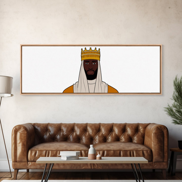 Crowned African King Portrait Canvas Print, Royal Black Man Wall Art, Minimalist Afrocentric Decor, Regal Home Gift For Him