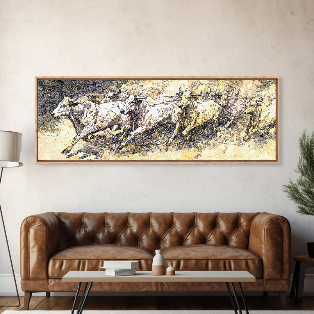 Galloping White Horses Canvas Print, Expressive Sketch Wall Art, Neutral Animal Artwork, Elegant Home Decor For Horse Lovers