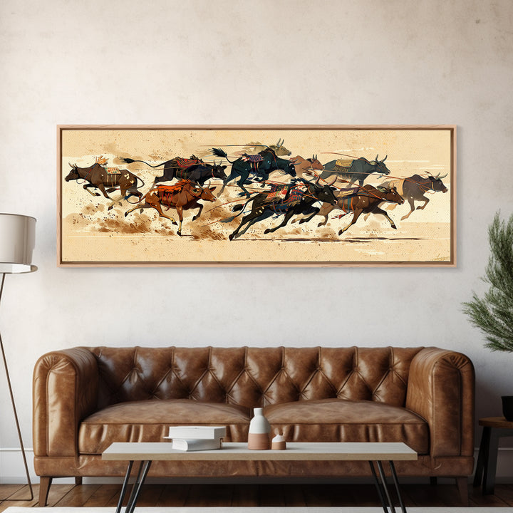Galloping Horse Race Canvas Print, Dynamic Riders Wall Art, Southwestern Desert Scene, Equestrian Decor For Living Room Art