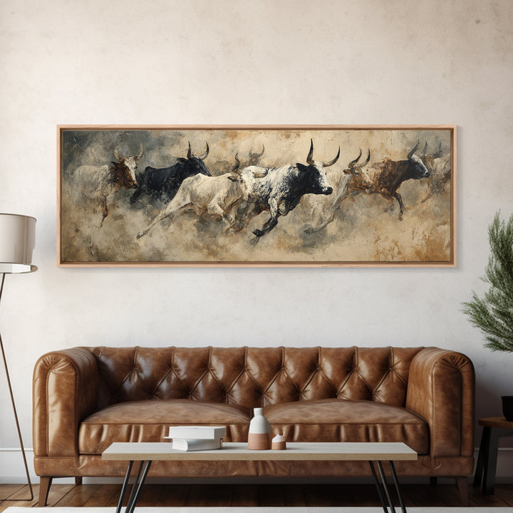 Charging Bulls Abstract Wall Art, African Safari Art, Earth Tone Canvas Print, Rustic Living Room Decor, Statement Wall Decor
