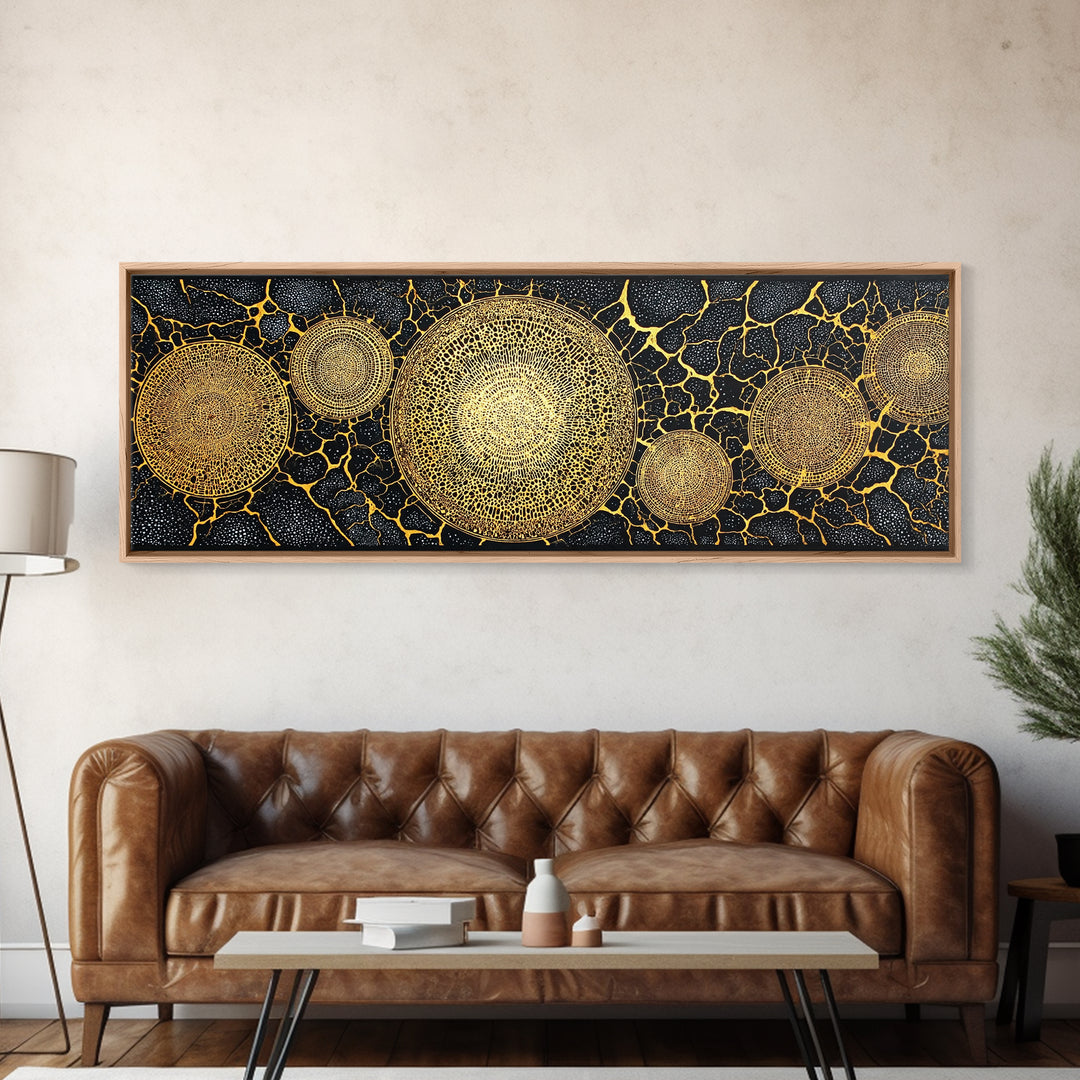 Golden Geometric Circles Wall Art, Abstract Wall Art, Black And Gold Art, Textured Art Print, Luxury Canvas Print, Bold Decor