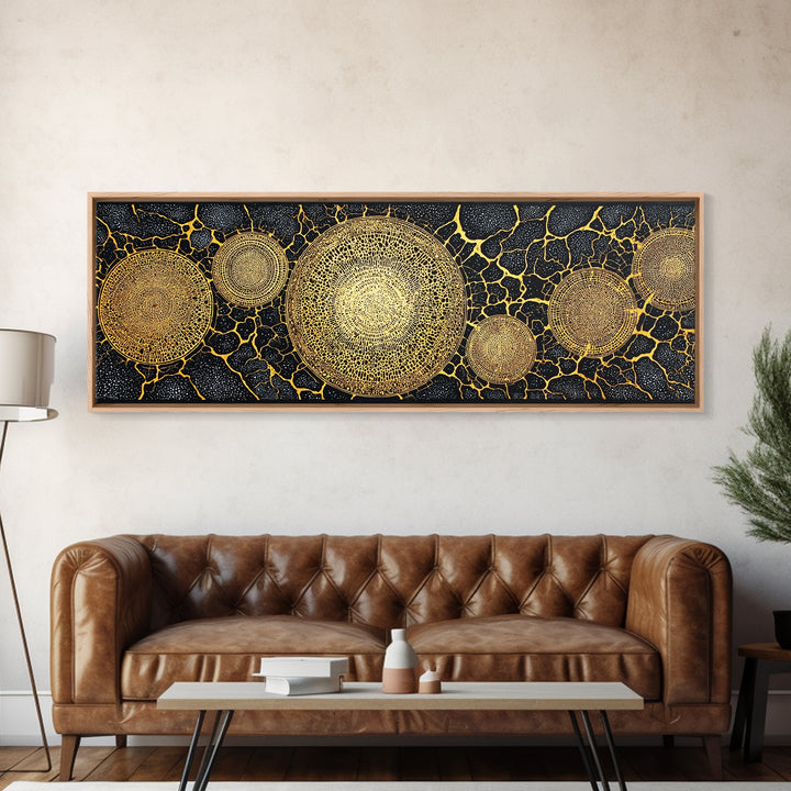 Golden Geometric Circles Wall Art, Abstract Wall Art, Black And Gold Art, Textured Art Print, Luxury Canvas Print, Bold Decor