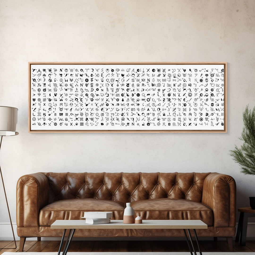 Black Ink African Symbols Pattern Canvas Print, Minimalist Tribal Wall Decor, Abstract Ethnic Art, Modern Office Art Print