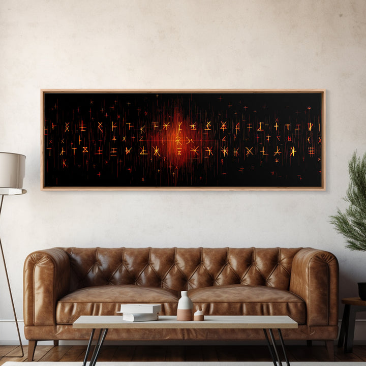 Glowing Orange African Rune Symbols Canvas Print, Mystical Black Wall Decor, Ancient Tribal Signs, Spiritual Art Print Gift