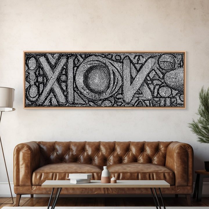 Black And White Abstract African Texture Canvas Print, Tribal Geometric Wall Decor, Contemporary Afrocentric Art Print Gift