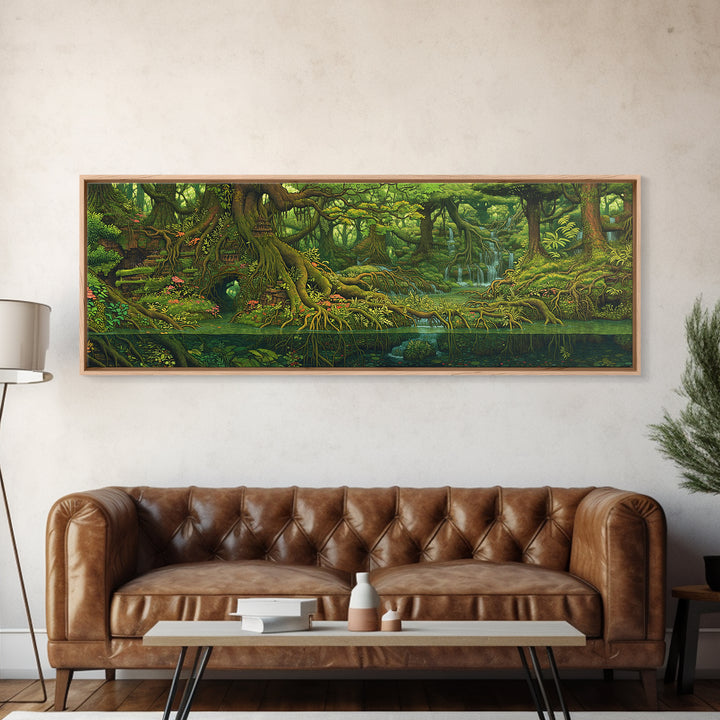 Ancient Jungle River Roots Wall Art, Lush Green Forest Canvas Print, Nature Scene Decor, Fantasy Landscape Home Decor Gift