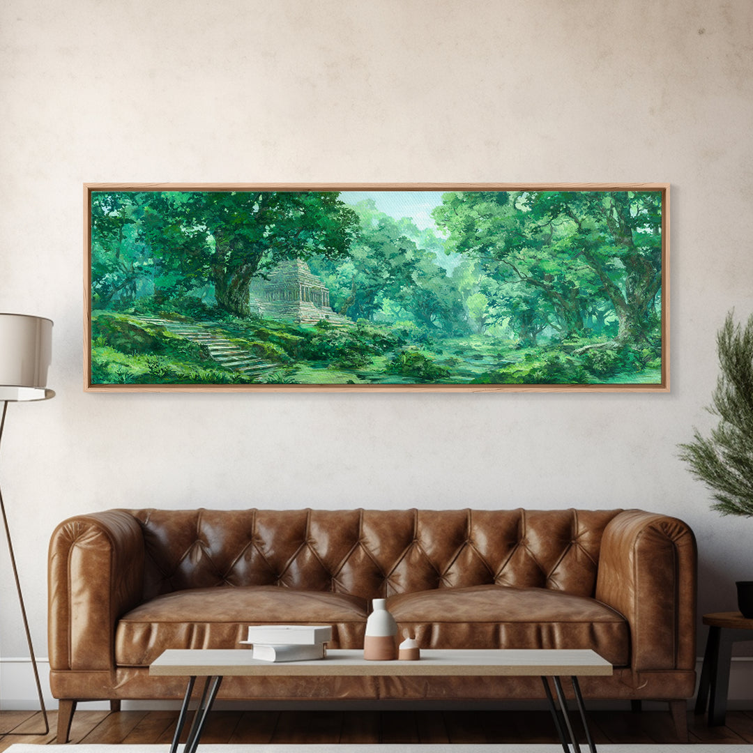 Sunlit Emerald Forest Path Wall Art, Green Nature Canvas Print, Dreamy Woodland Landscape Decor, Living Room Wall Decor Gift