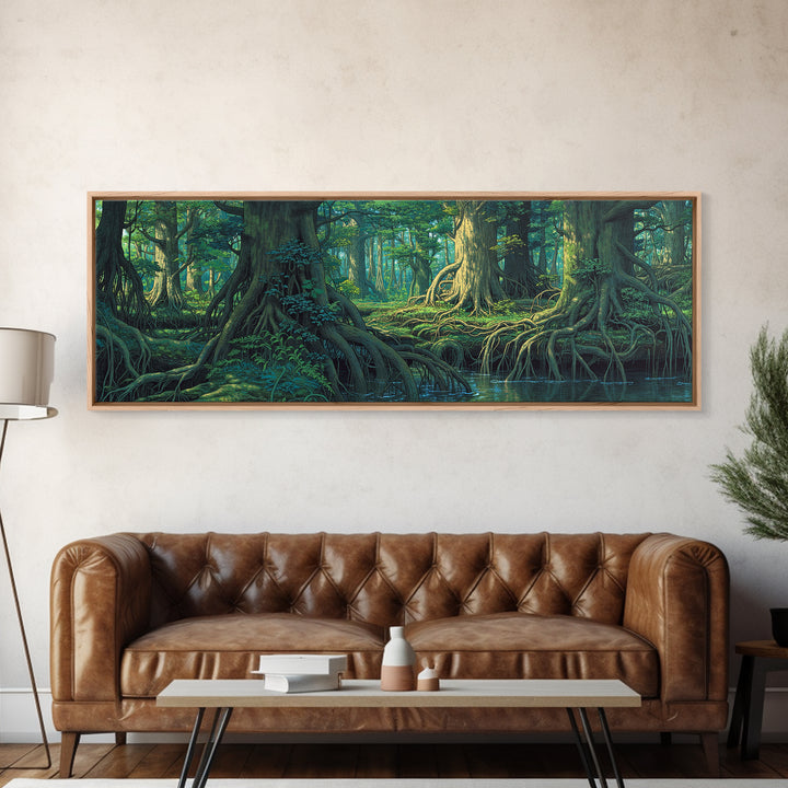 Ancient Mangrove Trees And Reflections Canvas Print, Green Forest Wall Art, Nature Scene Decor, Large Living Room Decor Gift