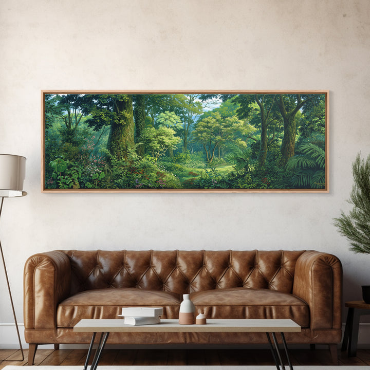 Bright Rainforest Garden Clearing Wall Art, Green Nature Canvas Print, Tropical Landscape Decor, Dreamy Home Decor Gift Idea