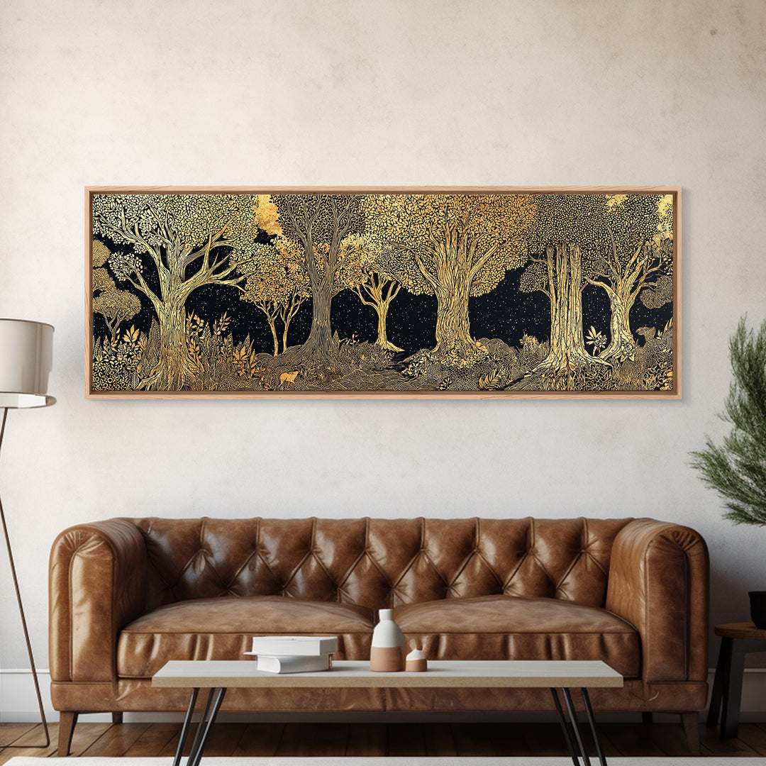 Black And Gold African Tree Forest Wall Art, Baobab Tree Print, Abstract African Art, Luxury Canvas Decor For Living Room