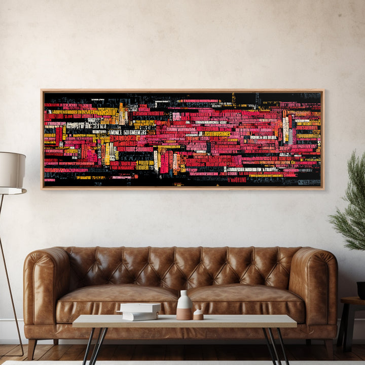 Neon Abstract City Skyline Wall Art, Modern African Inspired Typography, Urban Black Art Decor, Bold Red Yellow Canvas Print