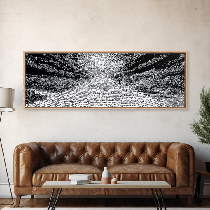 Monochrome Text Wave Abstract Wall Art, Black And White Art, Minimalist Canvas Print, Modern Office Decor, Statement Art