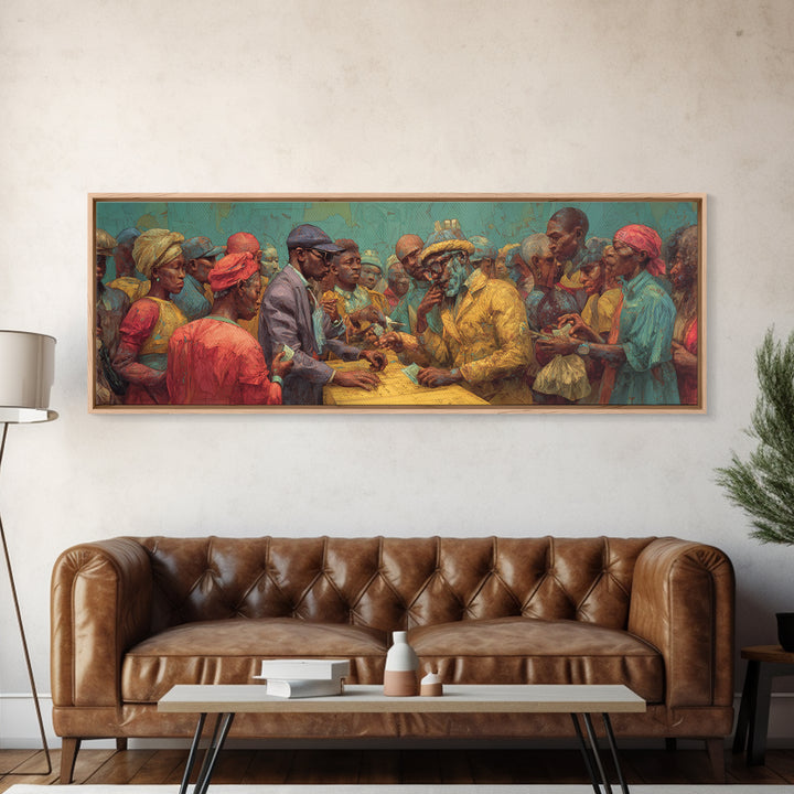 African Community Market Negotiation Wall Art, African American Art, Cultural Canvas Print, Tribal Decor, Bold Home Decor