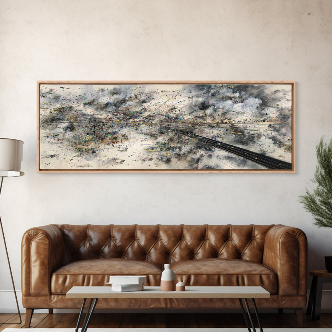 Abstract Aerial Rail Cityscape Wall Art, Urban Wall Art, Modern Canvas Print, Gray Black Statement Office Decor, Large Art