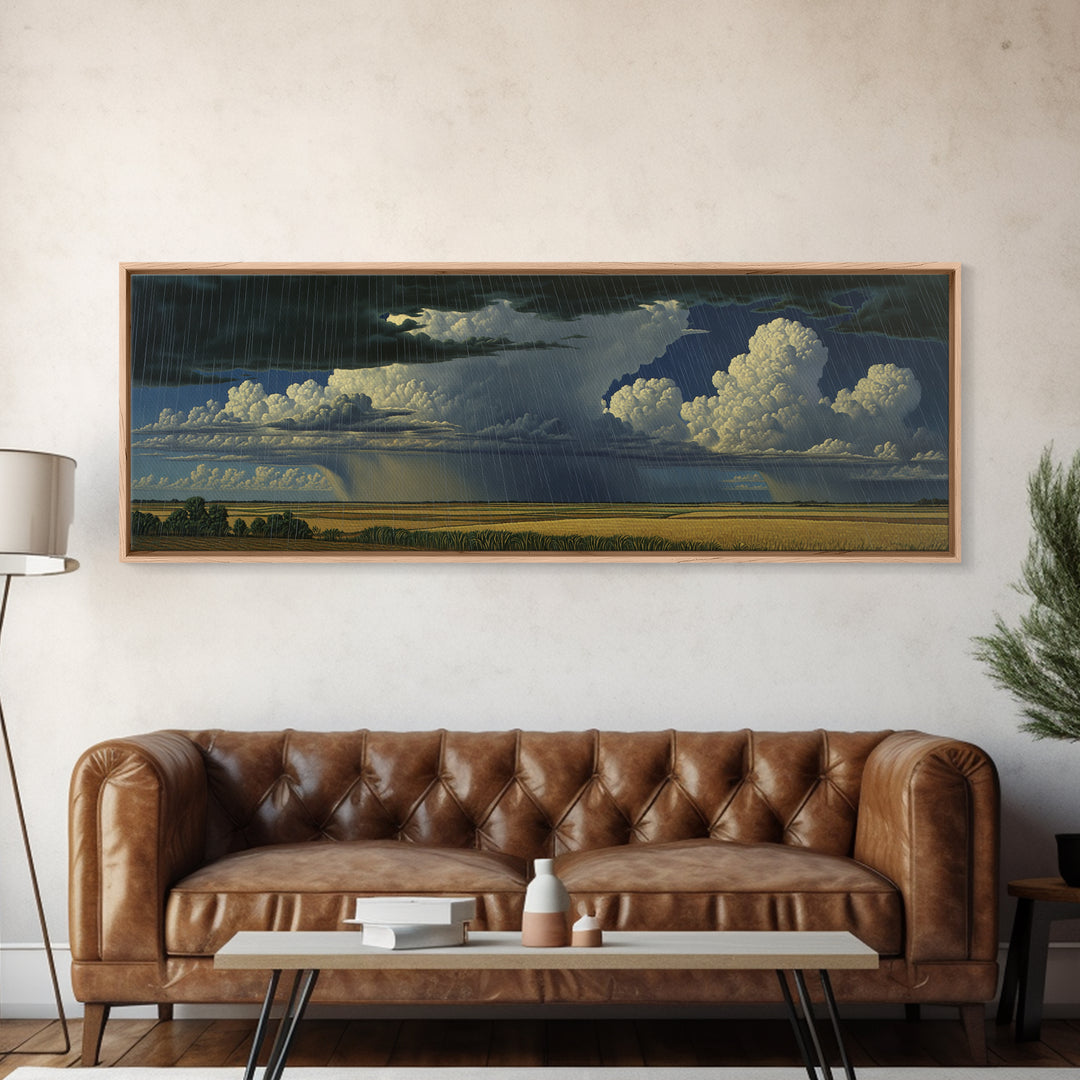 Rain Swept Plains With Thunderclouds Framed Canvas Print, African Landscape, Stormy Nature Scene Art, Large Wall Art Decor