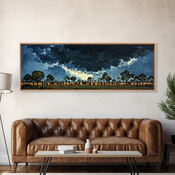 Stormy African Savanna Wall Art, Night Sky Tree Landscape, Afrocentric Canvas Decor, Cultural Safari Living Room Print Gift