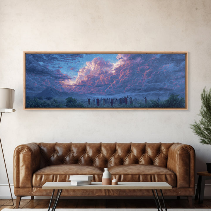 Purple Storm Gathering Wall Art, African Tribal Landscape Painting, Mystical Cloud Canvas Decor, Cultural Home Decor Gift
