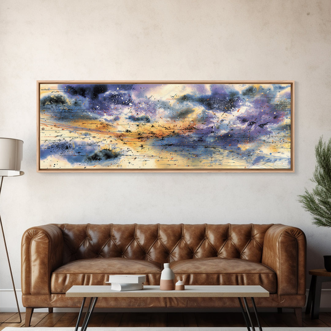 Stormy Abstract Horizon With Birds And Golden Light, African Inspired Canvas Print, Contemporary Wall Art, Elegant Home Decor