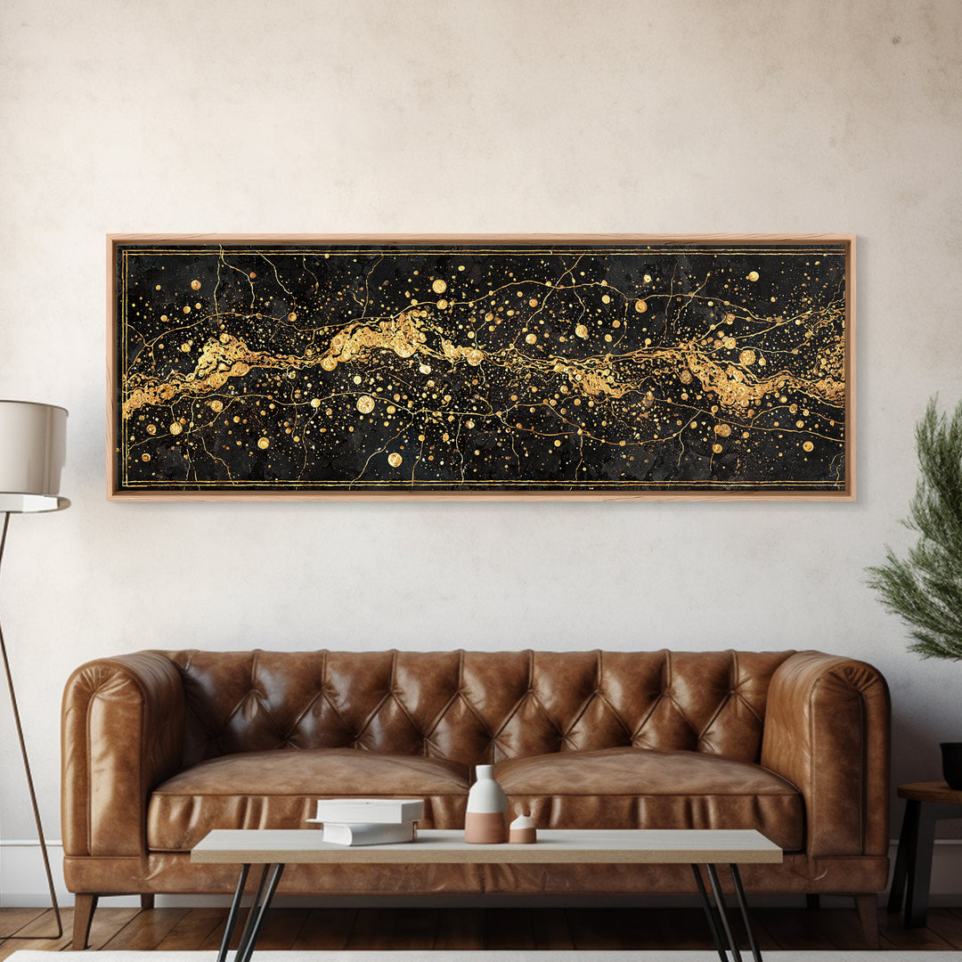 Black And Gold Abstract Splatter Wall Art, Luxury Canvas Print, Modern African Art Decor, Statement Living Room Decor, Office Decor