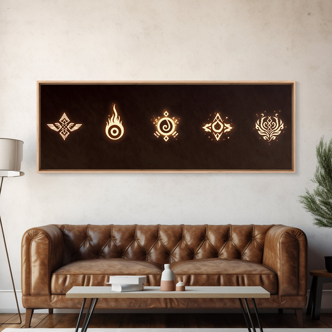 Glowing Tribal Element Symbols Wall Art, African Tribal Decor, Spiritual Canvas Print, Mystic Boho Home Decor Gift For Him