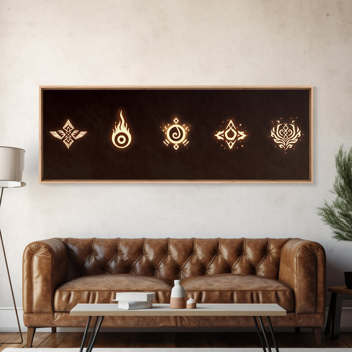 Glowing Tribal Element Symbols Wall Art, African Tribal Decor, Spiritual Canvas Print, Mystic Boho Home Decor Gift For Him