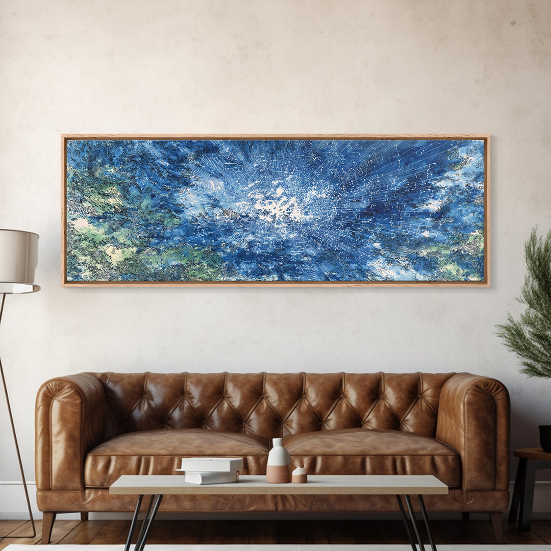 Blue White Ocean Splash Abstract Wall Art, Modern Canvas Print, Coastal African Inspired Decor, Large Living Room Art Gift