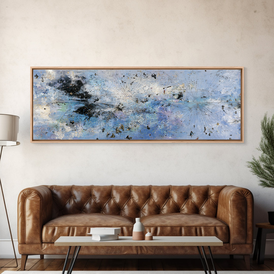 Pale Blue Black Gold Abstract Wall Art, Textured Canvas Print, Modern African Art Decor, Minimalist Office Decor Gift For Him